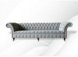 Divano Grigio Grande Divano Chesterfield 265Cm Imbottito Divani 4 Posti Pelle Tessuto Nuovo
