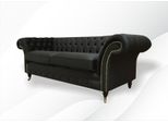 Divano Chesterfield Divani Imbottiti Divano Classico Tessile Nero 3 Posti 225Cm