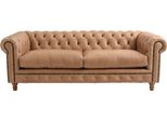 Divano Di Design In Pelle - Imbottitura Chesterfield Tre Posti 220Cm Nuovo Jvmoebel ®