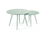Set Di 2 Tavolini Bassi Rotondi In Acciaio Verde Salvia Da 50 Cm - Oviala Palavas