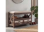 Scarpiera HWC-C48, Scarpiera Da Banco, Effetto Shabby Vintage 45X65X34Cm ~ Marrone