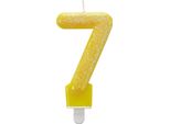 Amscan 9900768 - Candela Numero 7, Altezza 7,6 Cm, Zero, Giallo, Glitter, Candela Torta, Candela, Compleanno, Torta, Decorazione