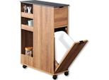 Carrello Di Servizio Kesper Con Ripiano A Nicchia In Legno Marrone - 60X25X86Cm - Con Cestino E Rotelle - Carrello Da Cucina Stretto Per Rifiuti, Provviste E Organizzazione - 2485113