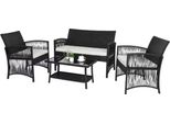 Rotan Lounge Set 4 Pezzi - Mobili Da Giardino Per Balcone E Terrazza - Set Di Divani In Rattan Con Cuscini E Tavolo In Vetro - Nero - Pe Rattan E Acciaio