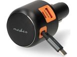 Caricabatterie Per Auto 60W, 3 Uscite, USB-A/USB-C, Cavo Retrattile