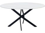 Happyment Tavoli Da Pranzo Manilo - Tavolo Rotondo Marmerlook Bianco - 4 Persone - Eettafel - 150X150X76Cm - Anche Per Esterni