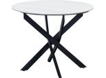 Tavolo Da Pranzo Bolt Edge - Rotondo - Aspetto Marmo - Bianco - 4 Persone - Per Interni Ed Esterni