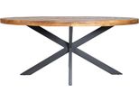 Tavolo Da Pranzo Ovale Happyment - 4 Persone - Legno Massiccio Di Mango - Struttura In Metallo - 200X90X77Cm