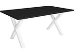 Tavolo Da Pranzo Happyment Nilo - Rettangolare - Da 4 A 6 Persone - Legno Massiccio - Struttura A X Bianca - Anta Nera - 170X90X75Cm