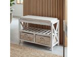 Scarpiera HWC-C48, Scarpiera Da Banco, Effetto Shabby Vintage 45X65X34Cm ~ Bianco