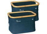 Tom Tailor Scatola Portaoggetti Con Struttura In Bambù, Set Di 2 Scatole Organizer Da Bagno Con Cestino Blu Navy