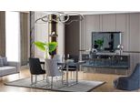 Mobili Per Sala Da Pranzo Moderna Tavolo Da Pranzo In Legno 4X Sedie Tessili Credenza Specchio