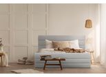 Polsterbett Home Affaire "Merrit", Beige, B:193Cm H:124Cm L:214Cm, Struktur (70% Recyceltes Polyester, 30% Polyester), Betten, Polsterbett Ohne Bettkasten Polsterbett, Quernaht Im Kopf- Und FußTeil, In 5 Breiten, Auch In 220 Cm LäNge