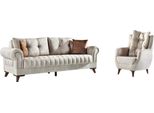 Set Divano Soggiorno 3 Posti Divano Poltrona Beige 2 Pezzi 3+1
