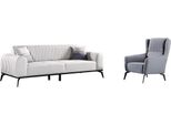 Set Soggiorno 2 Pezzi Divano 3 Posti Poltrona Grigio Tessile 3+1 Set Moderno