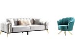Set Soggiorno 2Pcs 3 Posti Divano Poltrona Tessile Soggiorno Moderno 3+1