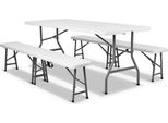 Tavolo Pieghevole - Tavolo Da Campeggio - Set Con 2 Panche - Mobili Da Giardino Pieghevoli Per Esterni, Campeggio E Picnic - Tavolo Da Picnic Con Panche - 180 Cm - Bianco