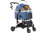 Passeggino Per Cani Bolt Edge 2 In 1 - Passeggino Pieghevole Per Cani E Gatti - Per Tutti I Terreni - Ruote In Gomma Rotanti A 360° - Fino A 40 Kg - Con Portaoggetti E Portabicchieri - Argento/Blu