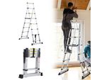 Jayseuw Scala Telescopica Professionale 2.3M In Alluminio Argento Portata 150 Kg Scala Multiuso Piedini In Gomma Antiscivolo