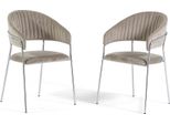 Set Di 2 Sedie Da Interno In Velluto Con Gambe In Metallo E Schienale Trapuntato - Design Elegante E Confortevole Per Sala Da Pranzo, Cucina, Bar E Ristorante - Lea - Beige/Argento