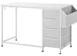 Succebuy Scrivania Per Computer Scrivania Per Ufficio (Piano 120 X 50 Cm), Scrivania Da Lavoro Moderna Con Cassetti In Tessuto, Portata 99 Kg E Ganci Portaoggetti Per Ufficio, Studio O Soggiorno, Bianco