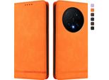 Custodia Per Honor Magic8 Pro, Flip Case In Finto Cuoio Retrò Con Supporto E Slot Per Carte Di Credito Arancione