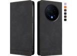 Custodia Per Honor Magic8, Flip Case In Finto Cuoio Retrò Con Supporto E Slot Per Carte Di Credito Nero