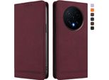 Custodia Per Honor Magic8, Flip Case In Finto Cuoio Retrò Con Supporto E Slot Per Carte Di Credito Rosso