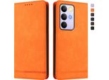 Custodia Per Realme C85 Pro, Custodia Retro In Finto Cuoio Flip Con Supporto E Slot Per Carte Arancione