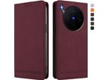 Custodia Per Vivo X300, Custodia Retro In Finto Cuoio Flip Con Supporto E Slot Per Carte Di Credito Rosso