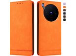 Custodia Per Vivo X300, Custodia Retro In Finto Cuoio Flip Con Supporto E Slot Per Schede Arancione