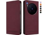 Custodia Per Vivo X300 Pro, Custodia Retro In Finto Cuoio Flip Con Supporto E Slot Per Carte Di Credito Rosso