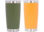 2X Tazza Isolata Thermos In Acciaio Inox SS304 Con Coperchio A Doppia Parete, Tazza Da 590 Ml Verde-Arancio.