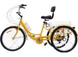 Triciclo Per Adulti Zita 24" - Trike A 7 Velocità Per Anziani - Pieghevole, Regolabile, Con Cestino Posteriore E Ruota Anteriore - Giallo - Capacità Di Carico 120 Kg"