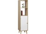 Libreria Happyment - 4 Livelli Con Anta - Bianco/Rovere - Libreria Per Soggiorno, Camera Da Letto E Camera Dei Bambini - 33X30X133Cm - Mdf