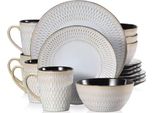 Set Da Portata Velentino - 16 Pezzi - 4 Persone - Grigio - Piatti Per La Cena, Piatti Fondi E Piatti Per La Colazione - Eleganti Stoviglie In Ceramica