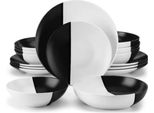 Servizio Di Piatti Marlito – 48 Pezzi – 12 Persone – Bianco/Nero – Piatti Piani, Piatti Fondi E Piatti Da Colazione