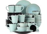 Set Da Portata Averto - 48 Pezzi - 12 Persone - Verde Bosco - Piatti Per La Cena, Piatti Fondi E Piatti Per La Colazione - Eleganti Stoviglie In Ceramica