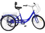 Triciclo Per Adulti Dita 24" - Trike A 7 Velocità Per Anziani - Pieghevole, Regolabile, Con Cestino Posteriore E Ruota Anteriore - Blu - Capacità Di Carico 120 Kg"