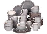 Set Da Portata Velentino - 48 Pezzi - 12 Persone - Ceramica Grigia - Piatti Per La Cena, Piatti Fondi E Piatti Per La Colazione - Stoviglie Alla Moda