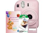 Fotocamera Istantanea Fujifilm Instax Mini 12 Party Pack Rosa - Set Evento Con 10 Pellicole, Biglietto D'auguri E Cornice Magnetica