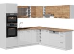 Vicco Cucina Angolare Completa R-Line, 247 X 60 Cm Mobili Bicolore, Pt Rovere, Quercia Dorata/Bianco/Bianco