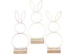 Decorazione Coniglietto Pasquale Metallo Legno Pastello 21Cm Set Di 3 Primavera, 3 Pezzi