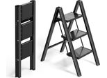 Scala Per La Casa - 3 Gradini - Scala Pieghevole In Alluminio Con Antiscivolo - Leggera - Capacità Di Carico 150KG - Nero