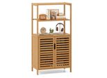 Costway Libreria In Bambù Con Ante, Scaffale A 4 Livelli Con Ripiani Aperti E Mobile Con Ante A Doghe Mobile Portaoggetti 60 X 33 X 116 Cm