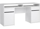 Dmora Scrivania Leepi 48.2X149X77.4H Cm Bianco Lucido, 2 Ante 2 Cassetti