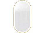 Specchio Da Bagno A Led Con Illuminazione – Forma Ovale – Dimmerabile – Cornice Dorata – Antiappannamento – Specchio Cosmetico – 50X100 Cm