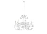 Damasco - Lampadario In Ferro Laccato Bianco Con Decoraz. Effetto Shabby Chic E Strass In Cristallo 8 Luci 130 - Ø90 - BL77-8-BCO