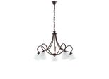 Dallas - Lampadario In Ferro Laccato Nero Con Decoraz. Effetto Ruggine E Rifiniture Oro Antico Con Diffusori In Vetro D. 13 Alabastro Bianchi 5 Luci