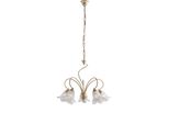 Alice Lampadario In Ferro Laccato Avorio Con Decoraz. Oro Antico E Diffusori In Vetro D. 14 Alabastro Bianchi 5 Luci 106 Ø57